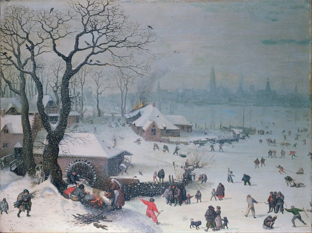 Lucas van Valckenboch Antwerp Yakinlarinda Kar Yagisi ile Kis Manzarasi